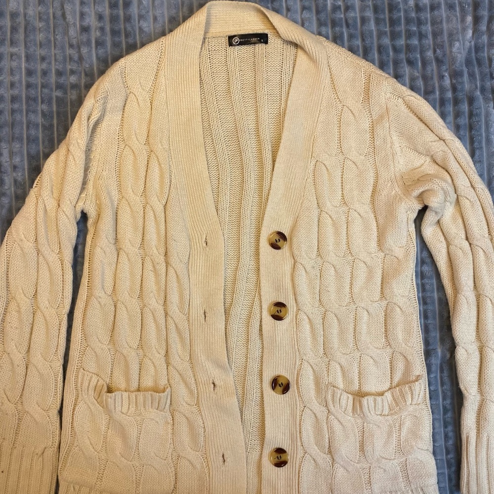 Men's Cream Cable Knit Cardigan Sweater